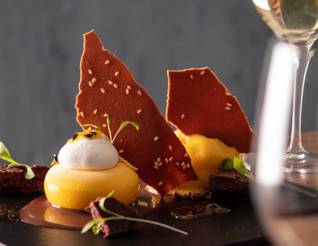 photograph of lime and mango mousse